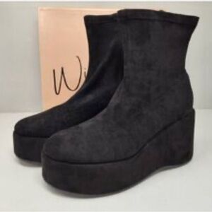WILD PAIR Womens Black 2" Platform Earlee Round Toe Wedge Heeled Boots 11